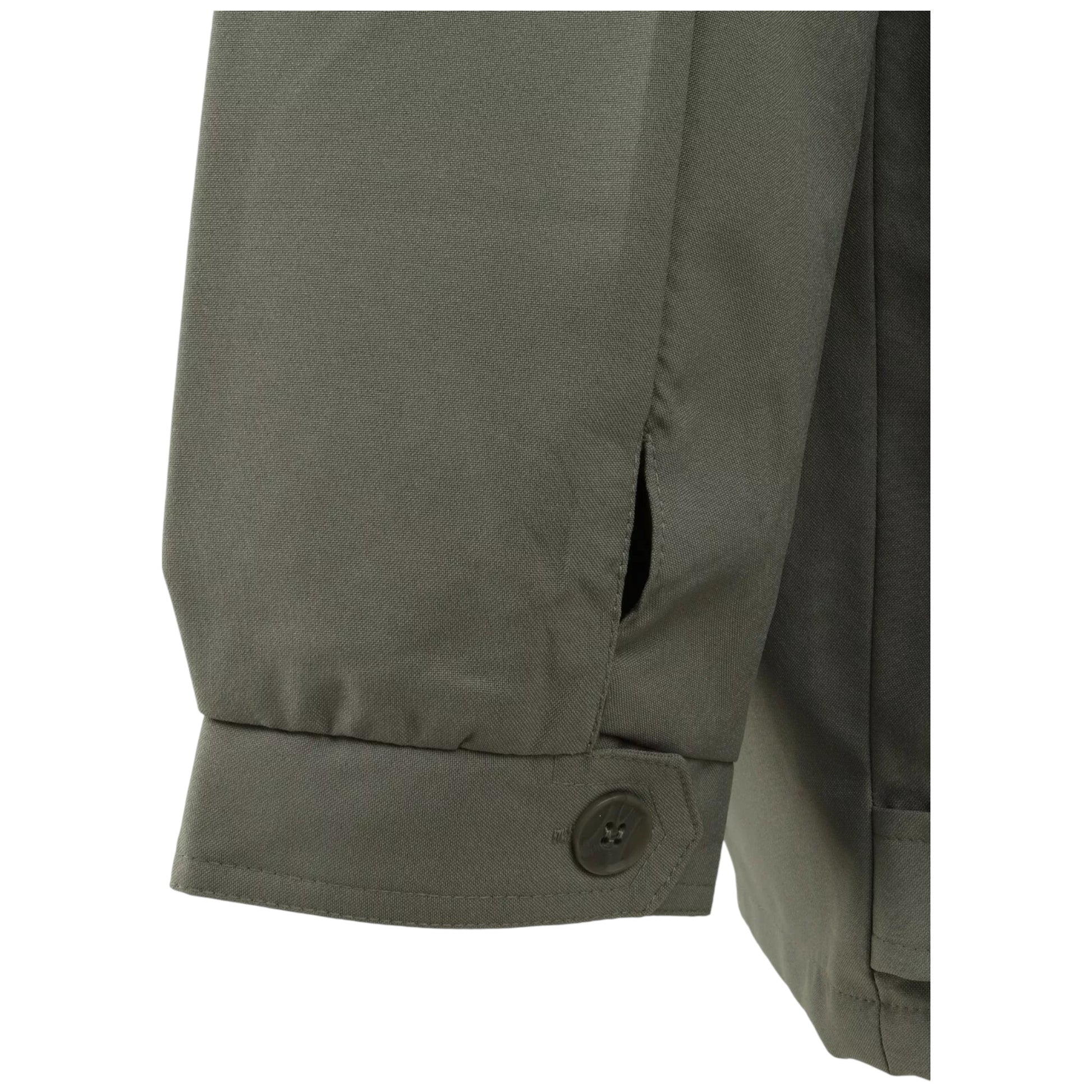 Close-up of a sage green jacket cuff with button – men's plus size lightweight outerwear