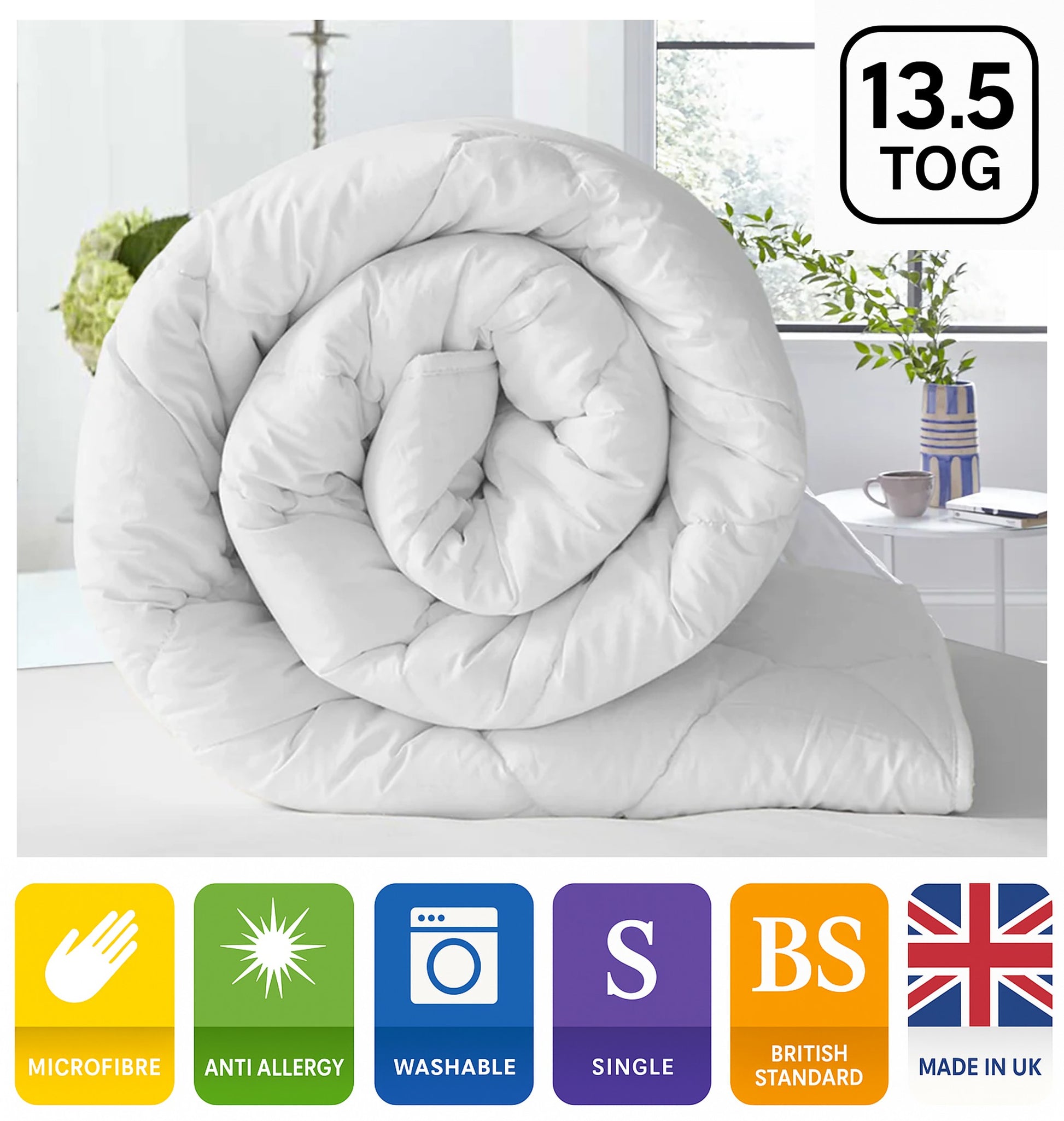 Soft and lightweight white duvet, perfect for all-season comfort. hypoallergenic, breathable duvet adds luxury and warmth to any bedroom. Single, Double King.