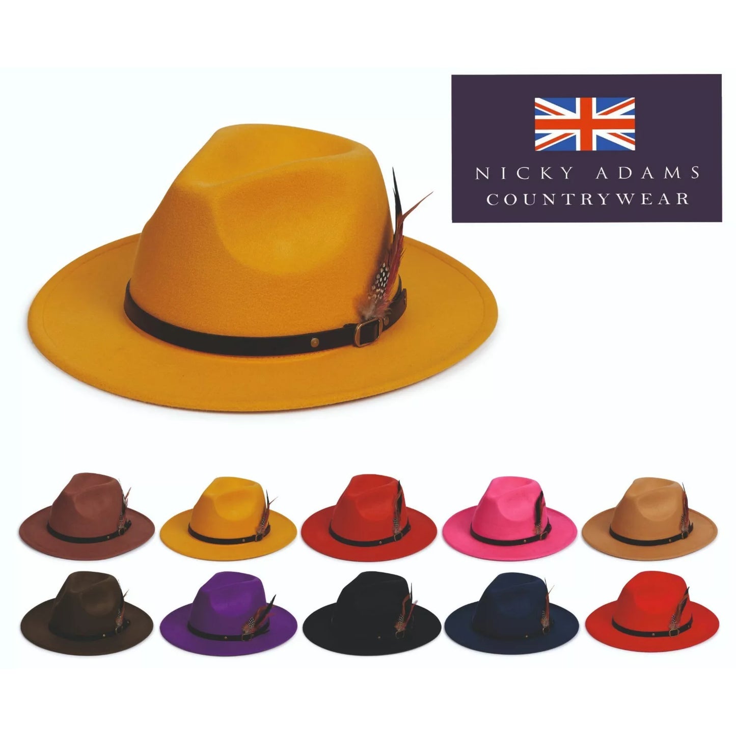 Nicky Adam's Branded Unisex Wide Brim Fedora Hat