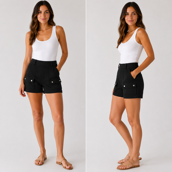 Ladies High Waist Fashion Cargo Shorts