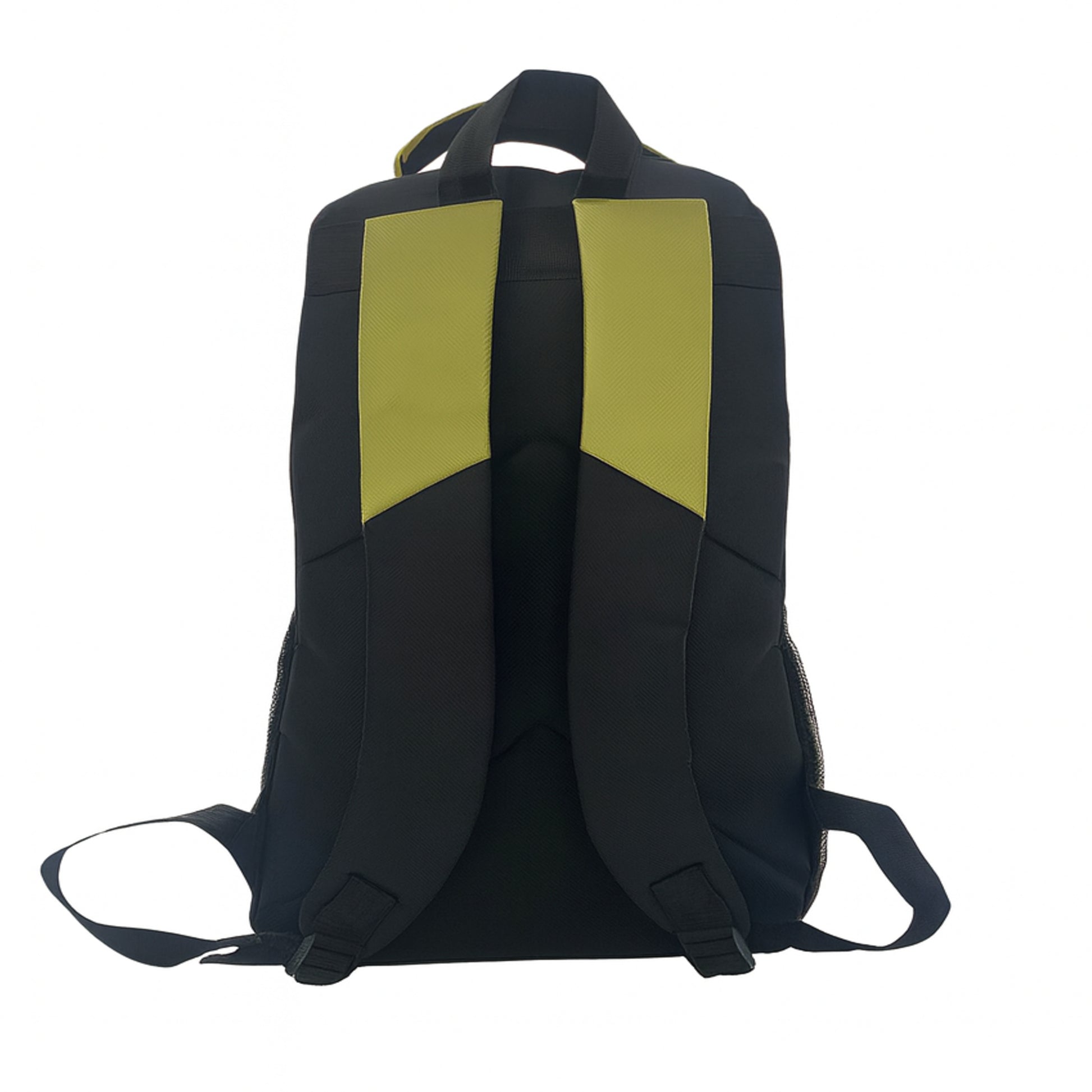 green and black Challenger dual compartment backpack with white detailing, padded shoulder straps, and side mesh pockets – ideal for school, work, or travel.