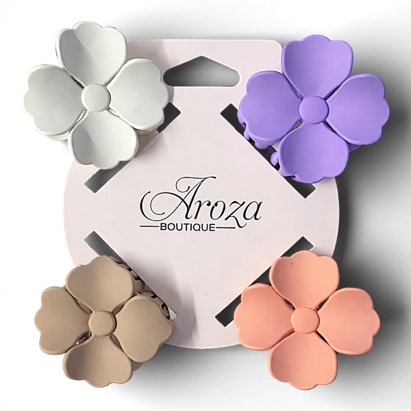 4 Pack Large Plain Floral Claw Clips