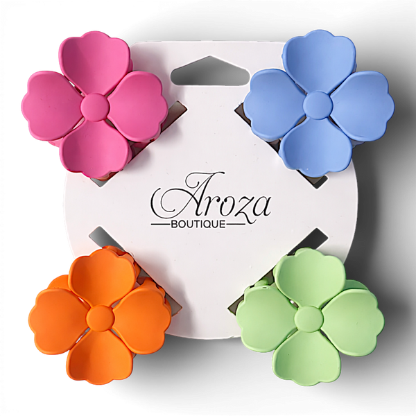 4 Pack Large Plain Floral Claw Clips