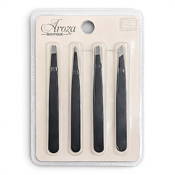 4 Piece Black Tweezer Set