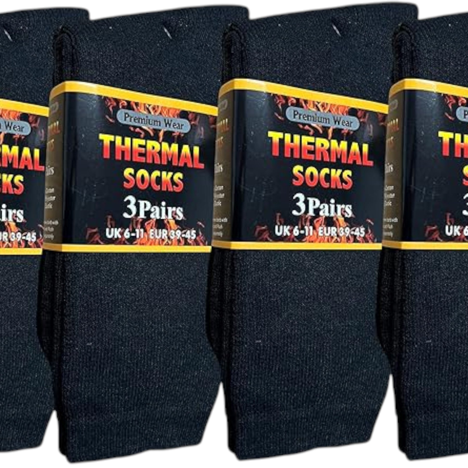 Men’s Premium Wear Thermal Socks 3 Pack – Black Warm Thick Winter Socks UK 6–11