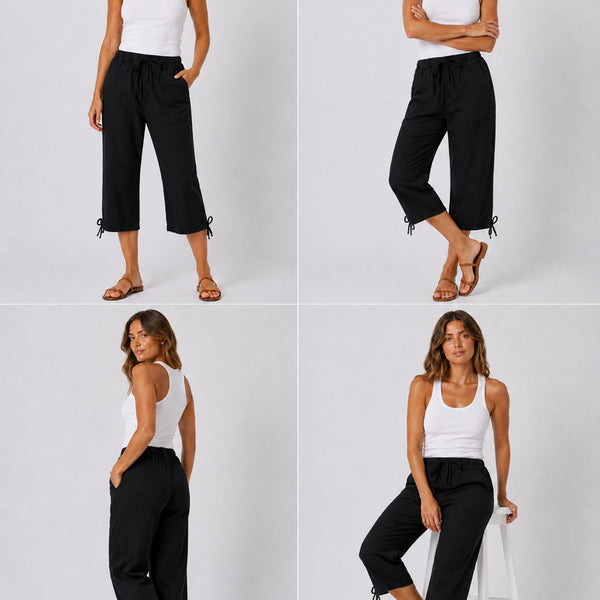 Ladies 3/4 Cotton Pedal Pusher Shorts (Black)