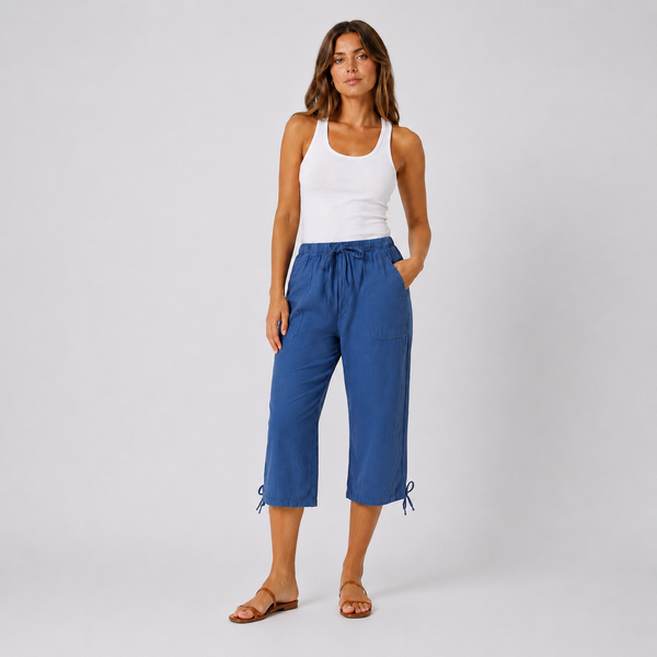 Ladies 3/4 Cotton Pedal Pusher Shorts (Blue)