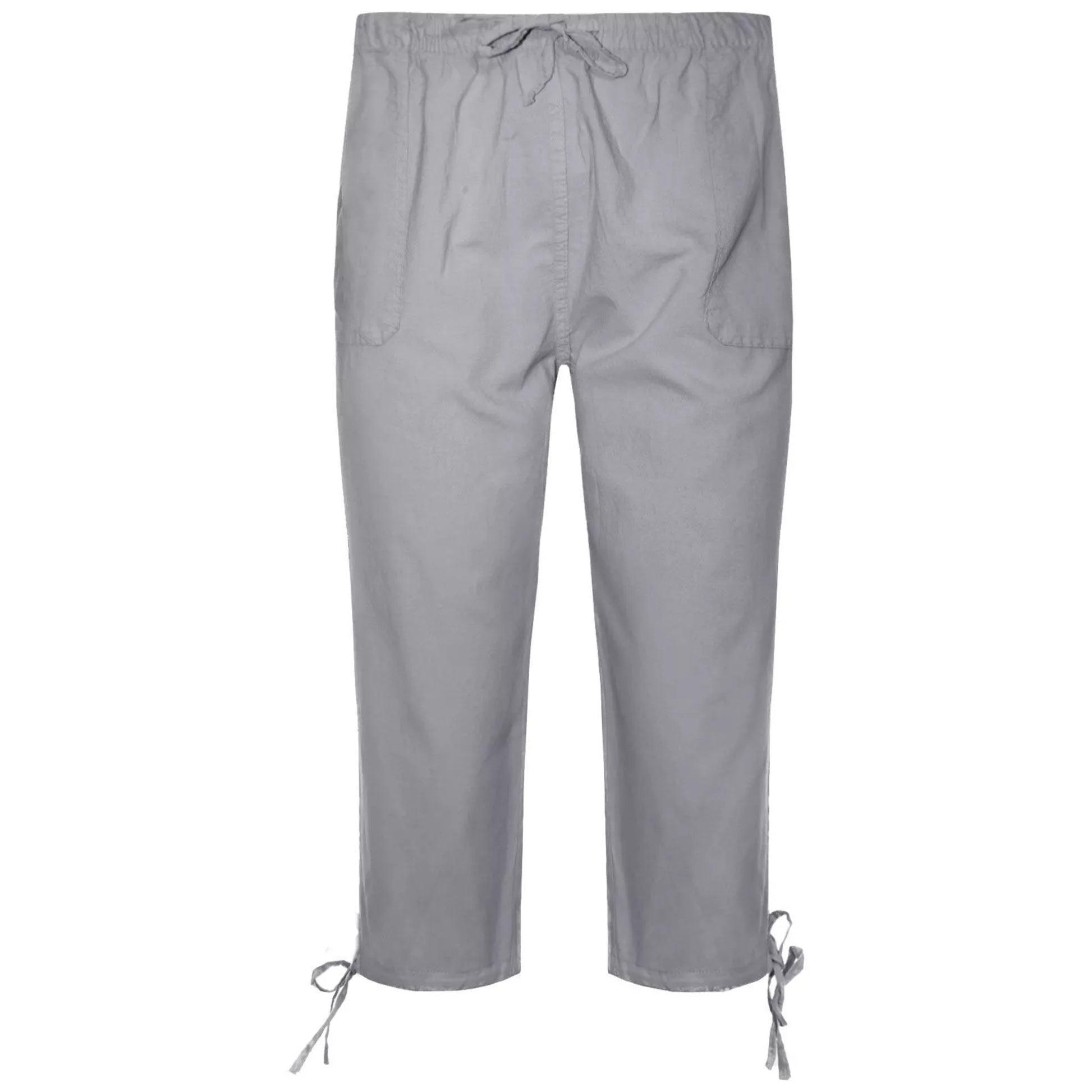 Ladies grey 3/4 length pedal pusher shorts with drawstring waist and pockets