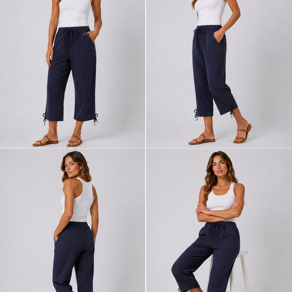 Ladies 3/4 Cotton Pedal Pusher Shorts (Navy)