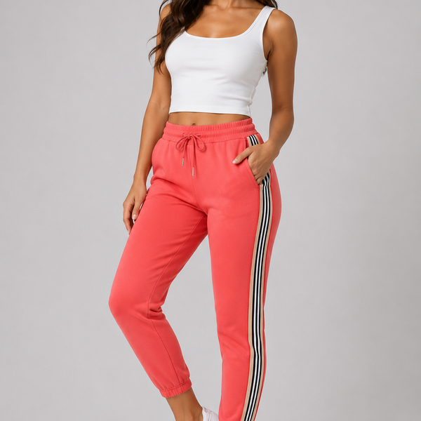 Ladies Signature Stripe Joggers (Dusky Pink)