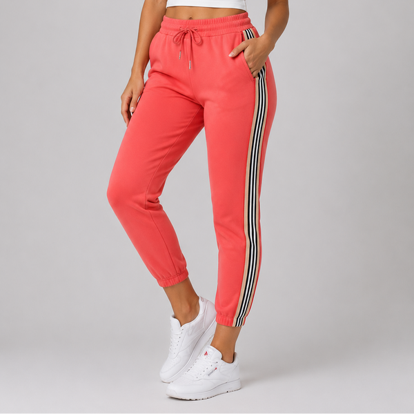 Ladies Signature Stripe Joggers (Dusky Pink)