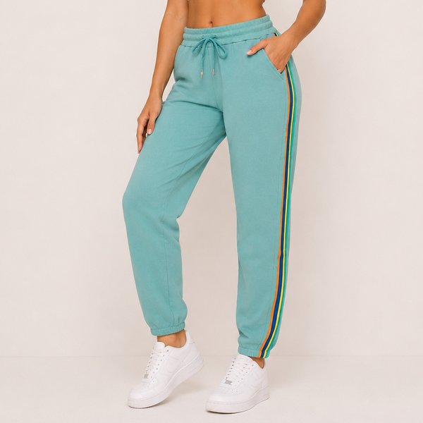 Ladies Cuffed Side Stripe Joggers (Mint)
