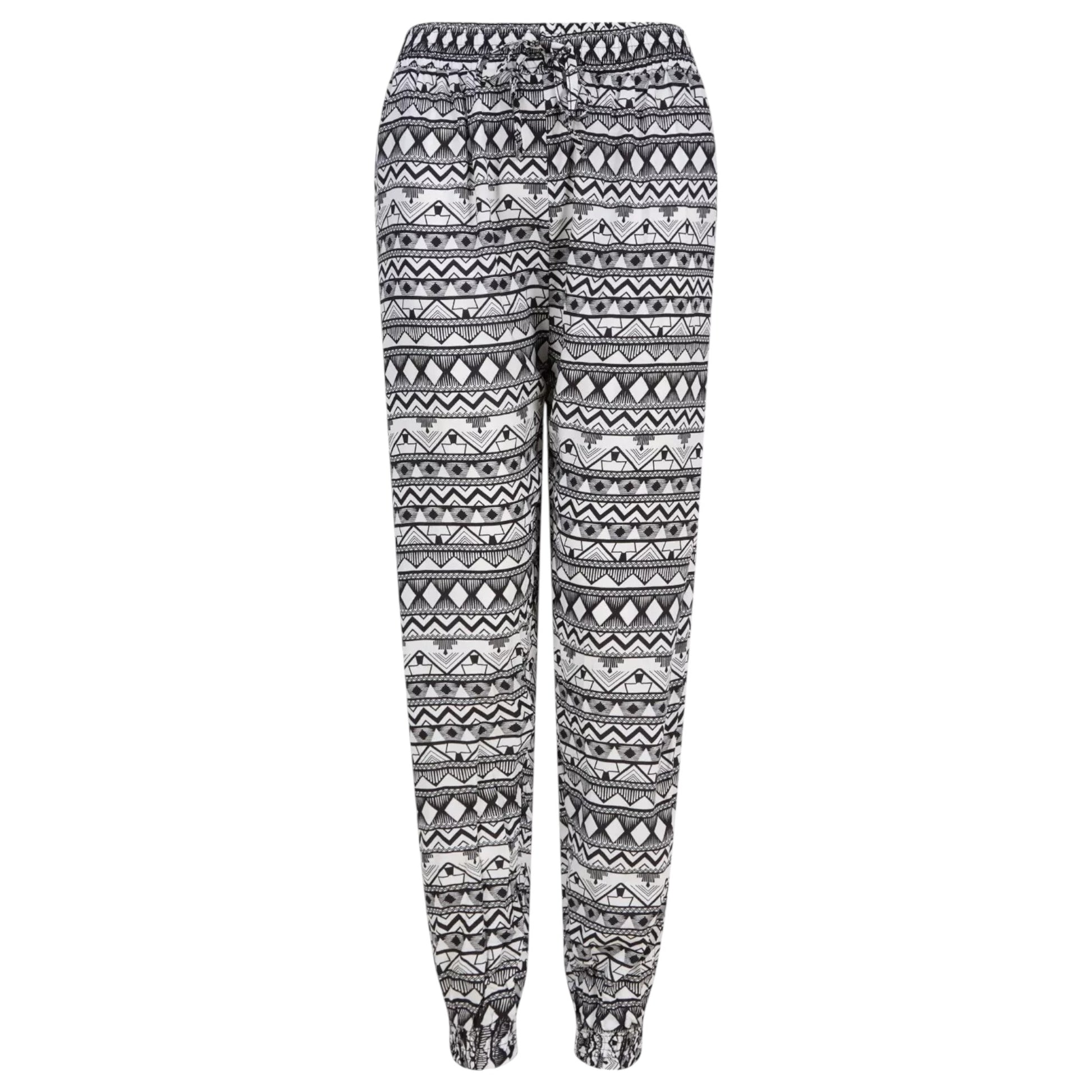 Ladies black and white boho Aztec Printed Palazzo Trousers