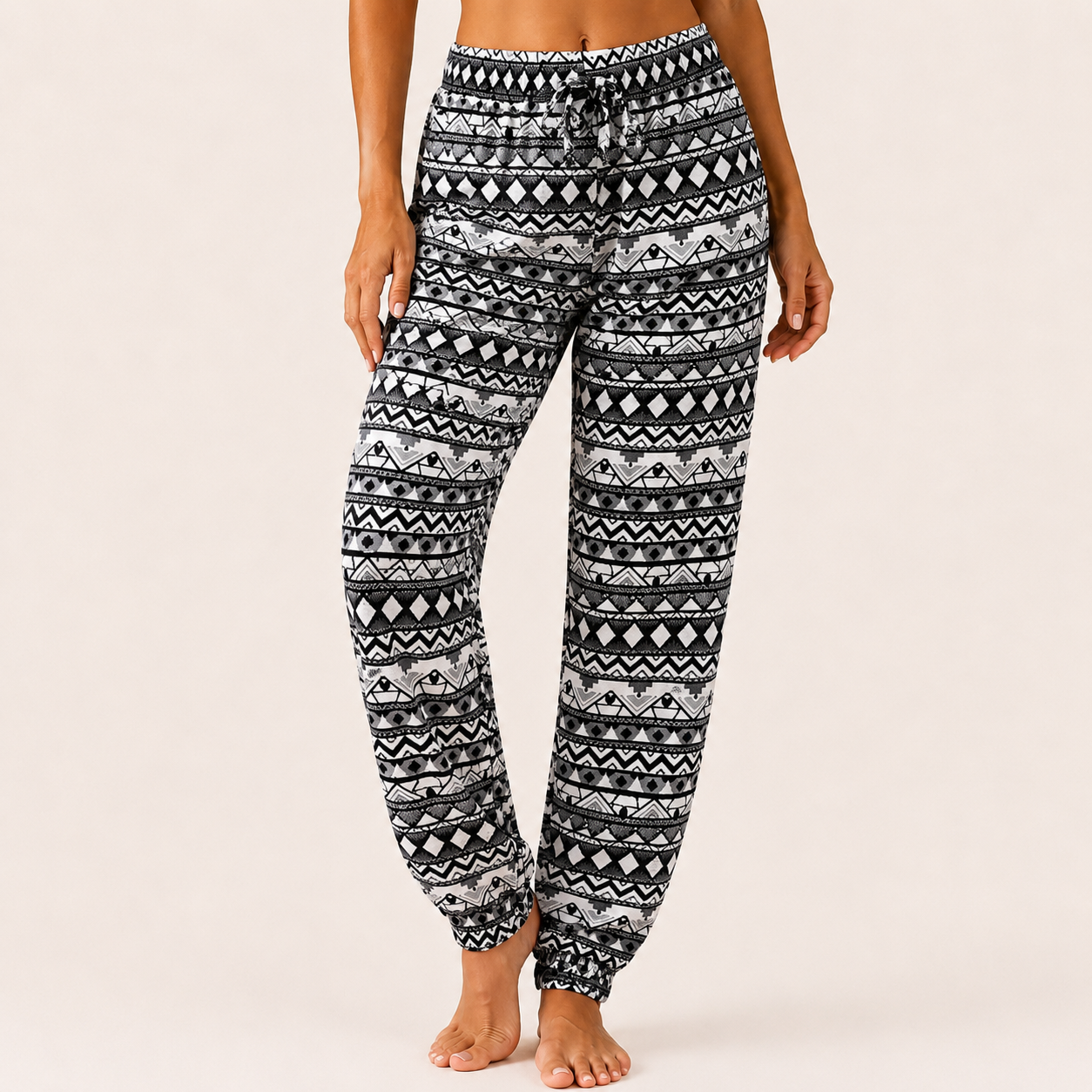 Ladies black and white boho Aztec Printed Palazzo Trousers