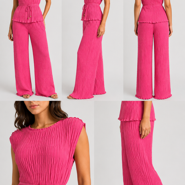 Amalfi Italian Textured Co-Ord Set (Deep Pink)