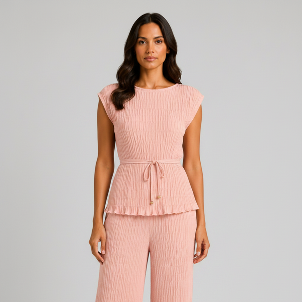 Amalfi Italian Textured Co-Ord Set (Light Pink)