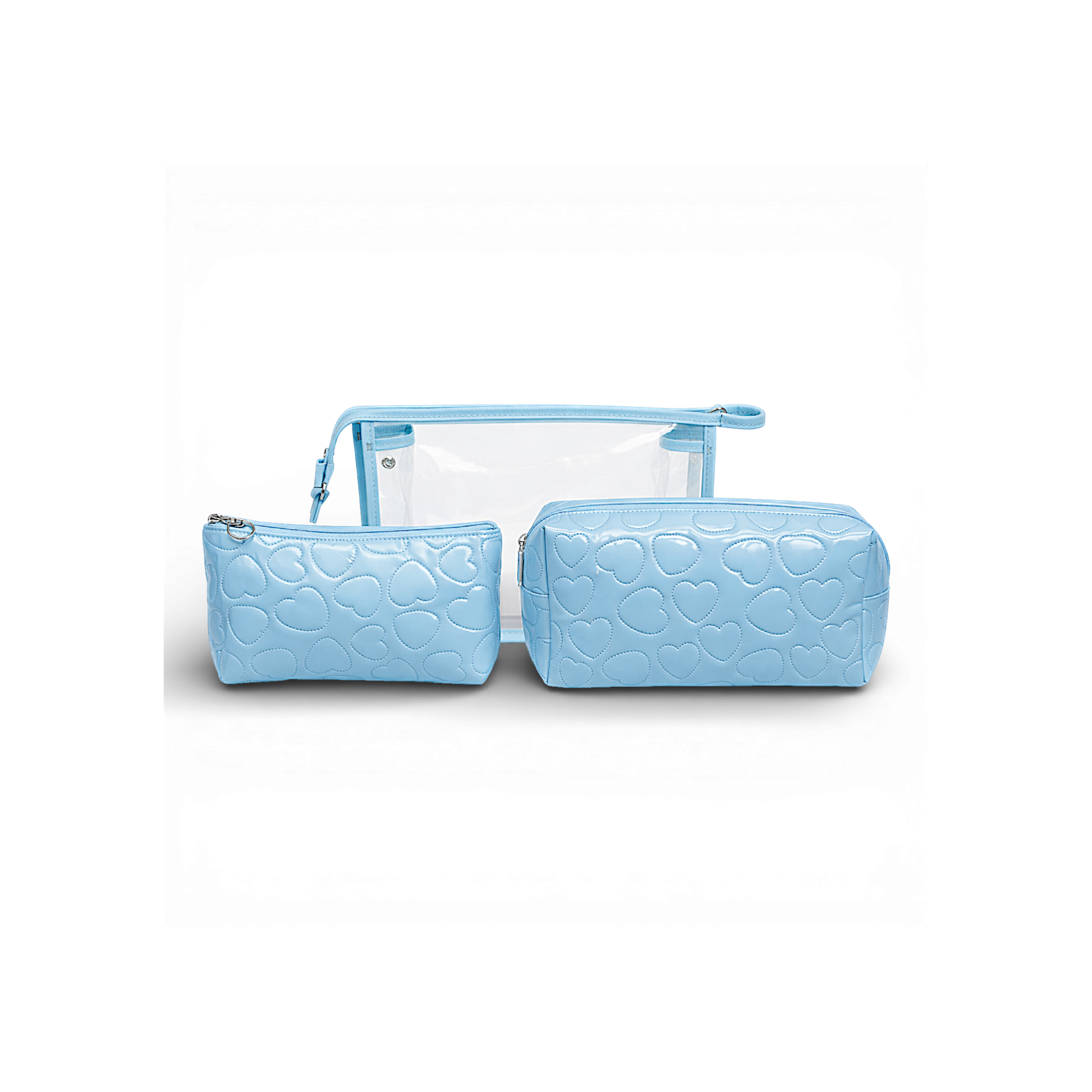 Stay organised in style with our adorable 3-piece heart quilted makeup bag set. Designed in a soft pink finish with embossed heart detailing, this set combines functionality with a cute, feminine touch.