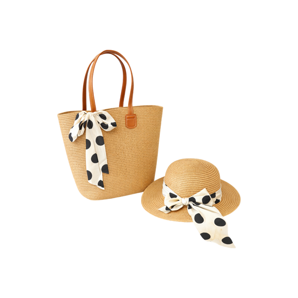 Beige Black Spot Ladies Hat And Bag Set
