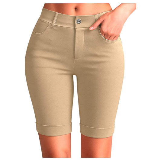 Ladies Stretch Fit Denim-Look Shorts - 6 Colours Available
