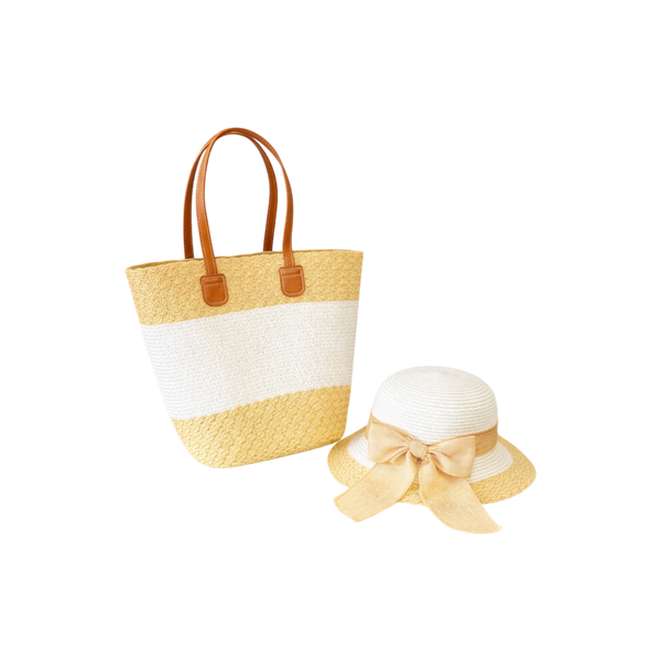 Beige / White Hat And Bag Set