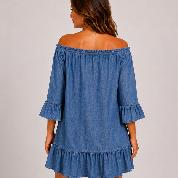 Ladies Linen Mix 3/4 Sleeve Dress Top (Dark Denim)