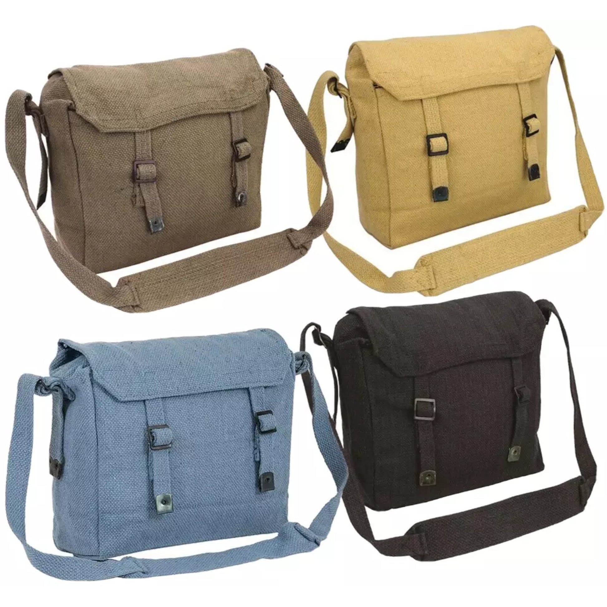 Canvas army military style shoulder bag with adjustable strap and buckle fastening