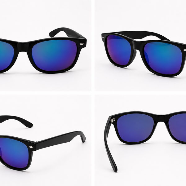 Classic Black UV400 Sunglasses with Reflective Blue Lenses