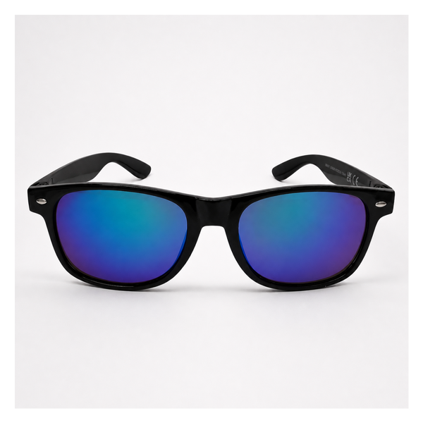 Classic Black UV400 Sunglasses with Reflective Blue Lenses