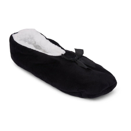 Ladies black Slip On Slippers Womens Ballerina Style Nightwear With Bow Design Fits Ladies UK 4-7
