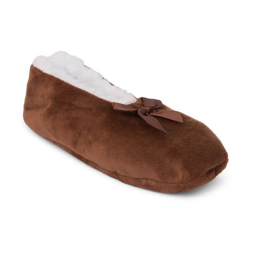 Ladies brown Slip On Slippers Womens Ballerina Style Nightwear With Bow Design Fits Ladies UK 4-7