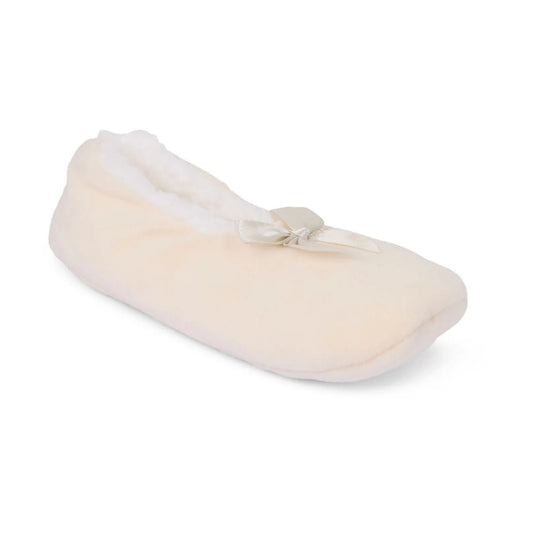 Ladies cream Slip On Slippers Womens Ballerina Style Nightwear With Bow Design Fits Ladies UK 4-7