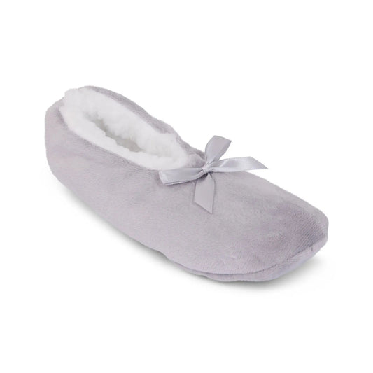 Ladies grey Slip On Slippers Womens Ballerina Style Nightwear With Bow Design Fits Ladies UK 4-7