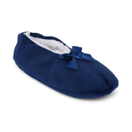Ladies navy Slip On Slippers Womens Ballerina Style Nightwear With Bow Design Fits Ladies UK 4-7