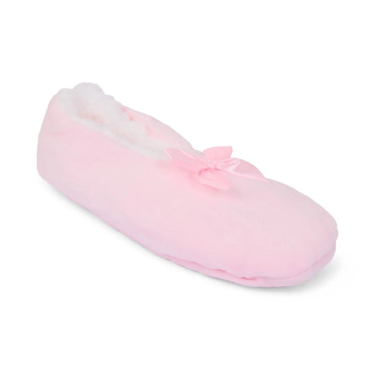Ladies pink Slip On Slippers Womens Ballerina Style Nightwear With Bow Design Fits Ladies UK 4-7
