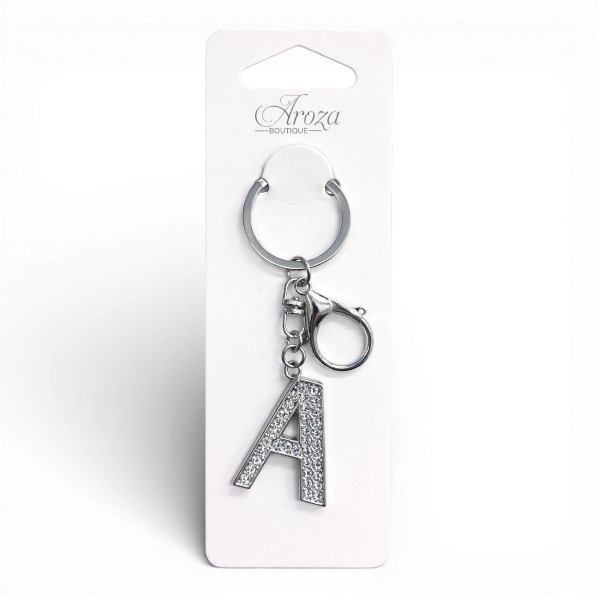 Add a touch of sparkle to your keys, purse, or backpack with this stunning Aroza Boutique rhinestone initial keychain.