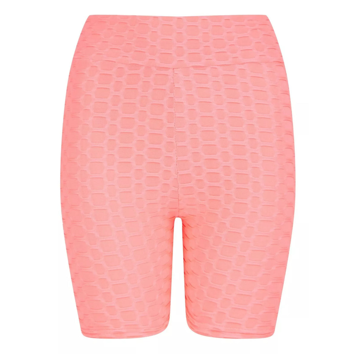 Ladies' high-waisted pink TikTok shorts with textured ruched design – figure-hugging slimming gym and workout shorts 