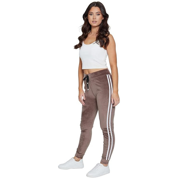 Ladies Velour Joggers with Side Stripe – Soft Touch Loungewear Bottoms