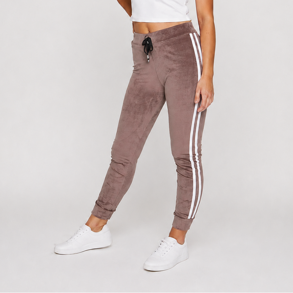 Ladies Velour Side Stripe Joggers (Mushroom)