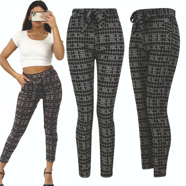 Ladies Black and White Slim Fit Trousers