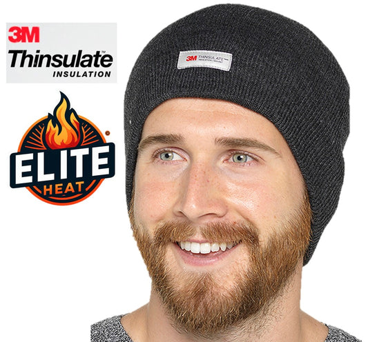Men's Elite Heat charcoal grey beanie hat with 3M Thinsulate insulation for warmth in cold weather