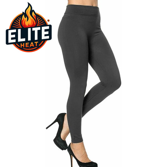 Women’s Grey Elite Heat fleece lined leggings – high waist, elastic stretch, thermal warm Ladies winter bottoms - Mega Warm
