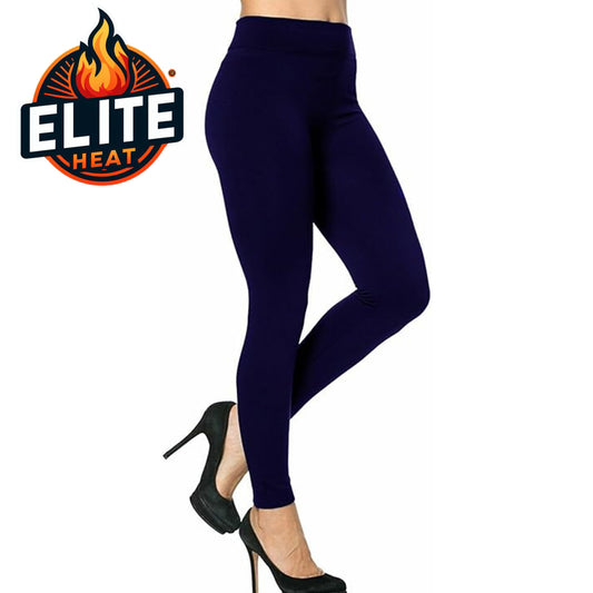 Women’s Navy Elite Heat fleece lined leggings – high waist, elastic stretch, thermal warm Ladies winter bottoms - Mega Warm