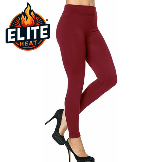 Women’s Red Wine Elite Heat fleece lined leggings – high waist, elastic stretch, thermal warm Ladies winter bottoms - Mega Warm