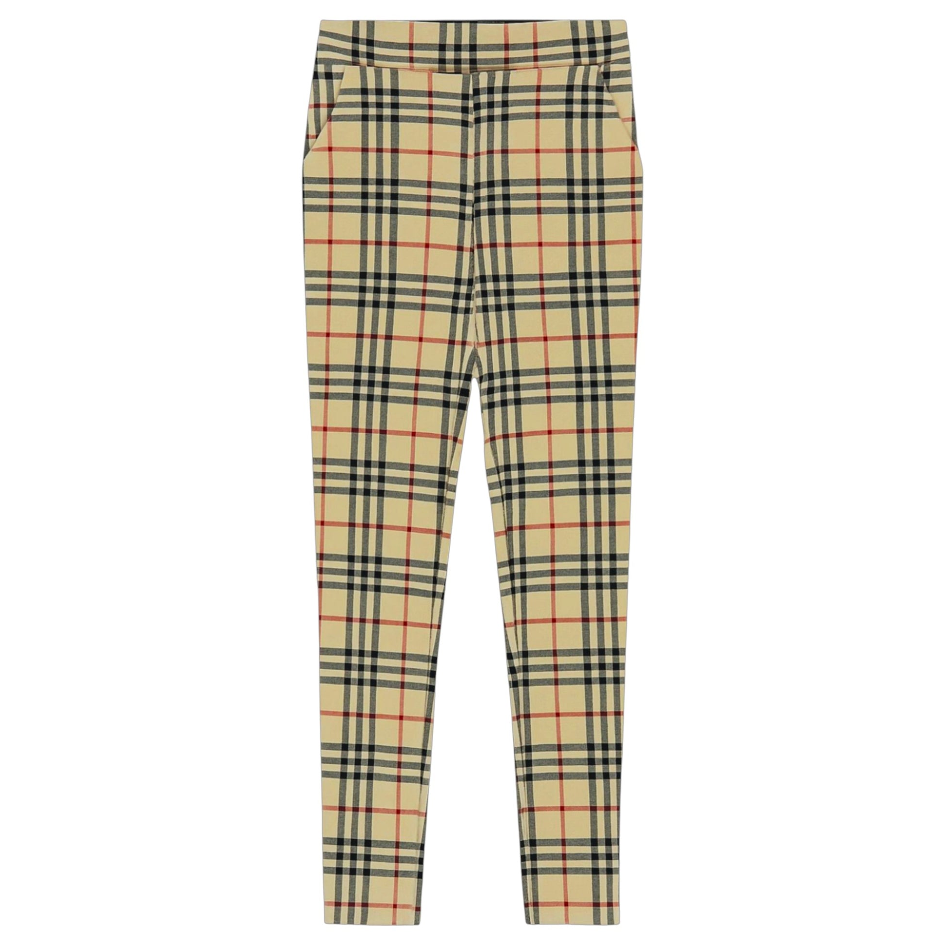 Womens beige check jeggings – Ladies soft touch stretchy slim fit high waist legging trousers