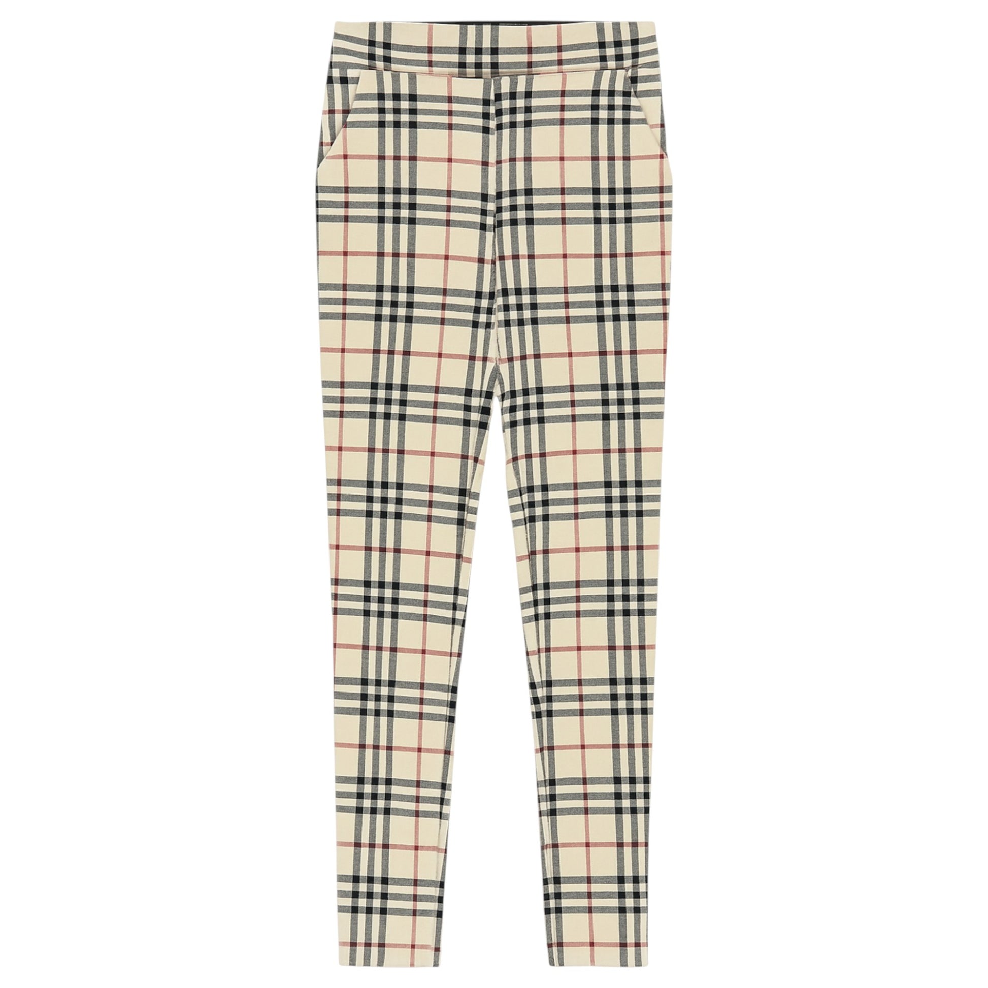 Womens beige check jeggings – Ladies soft touch stretchy slim fit high waist legging trousers