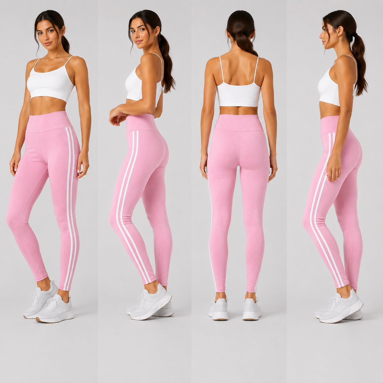 baby pink with white stripe high waisted leggings activewear gymwear 