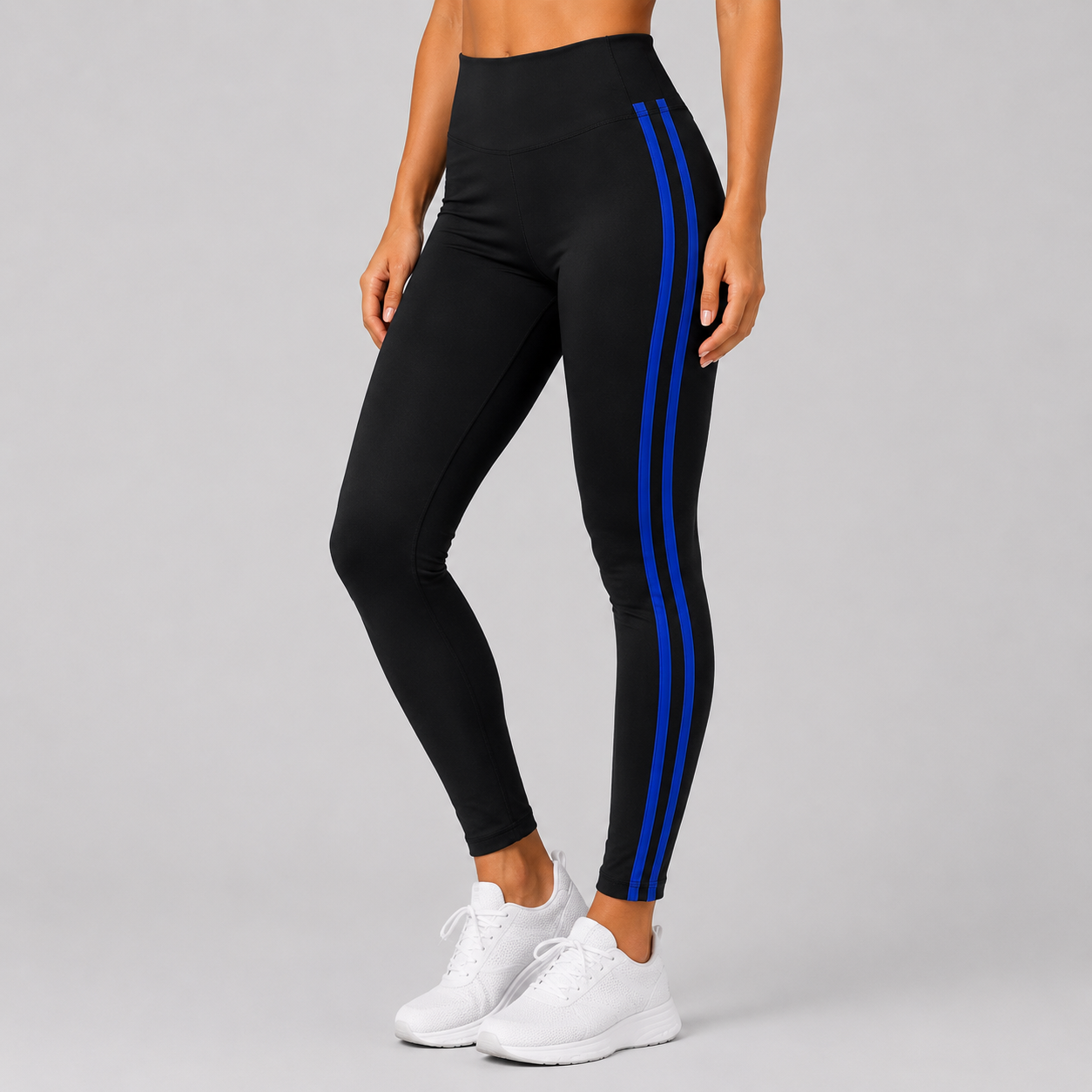 Black with blue stripe high waisted leggings activewear gymwear 