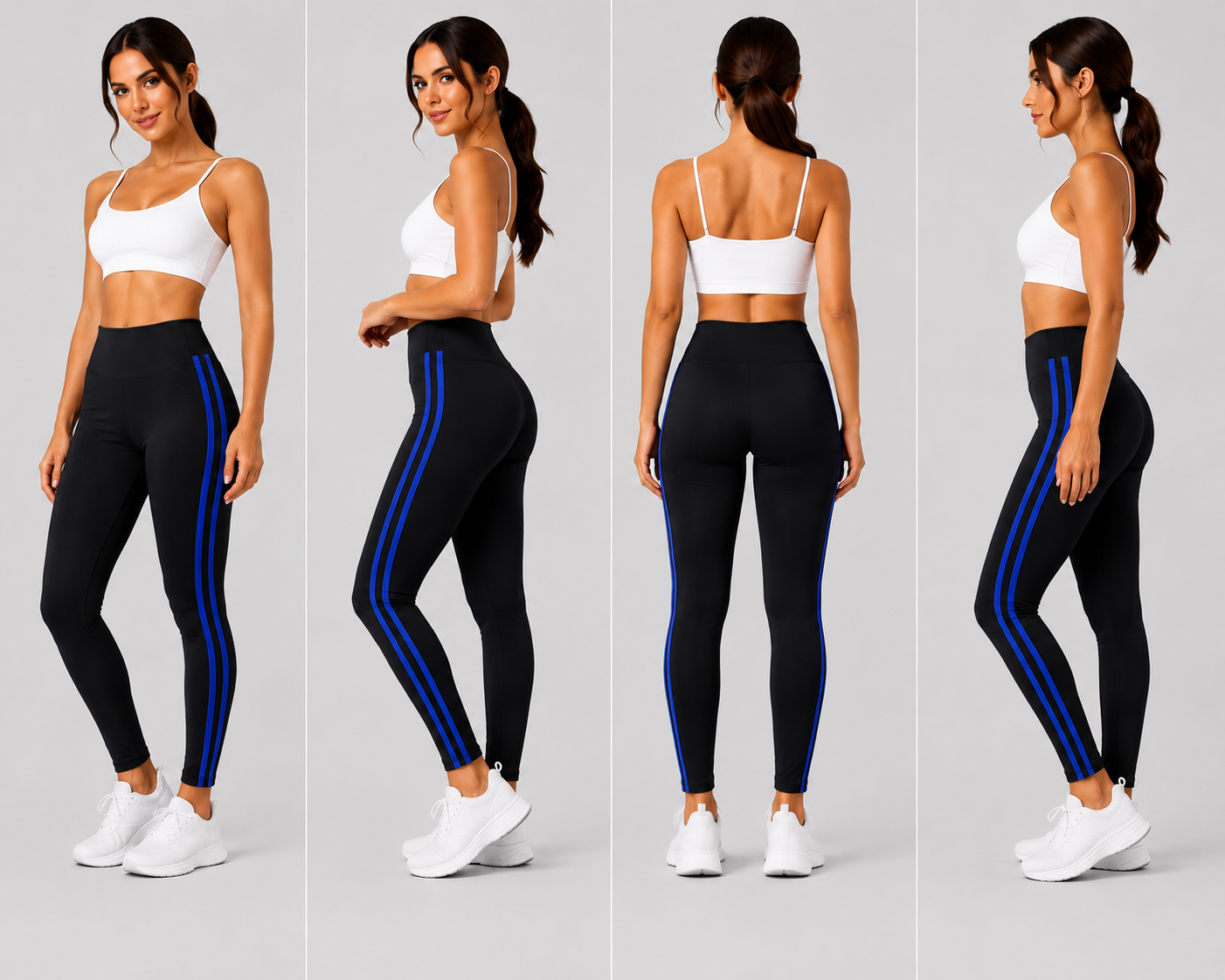 Black with blue stripe high waisted leggings activewear gymwear 