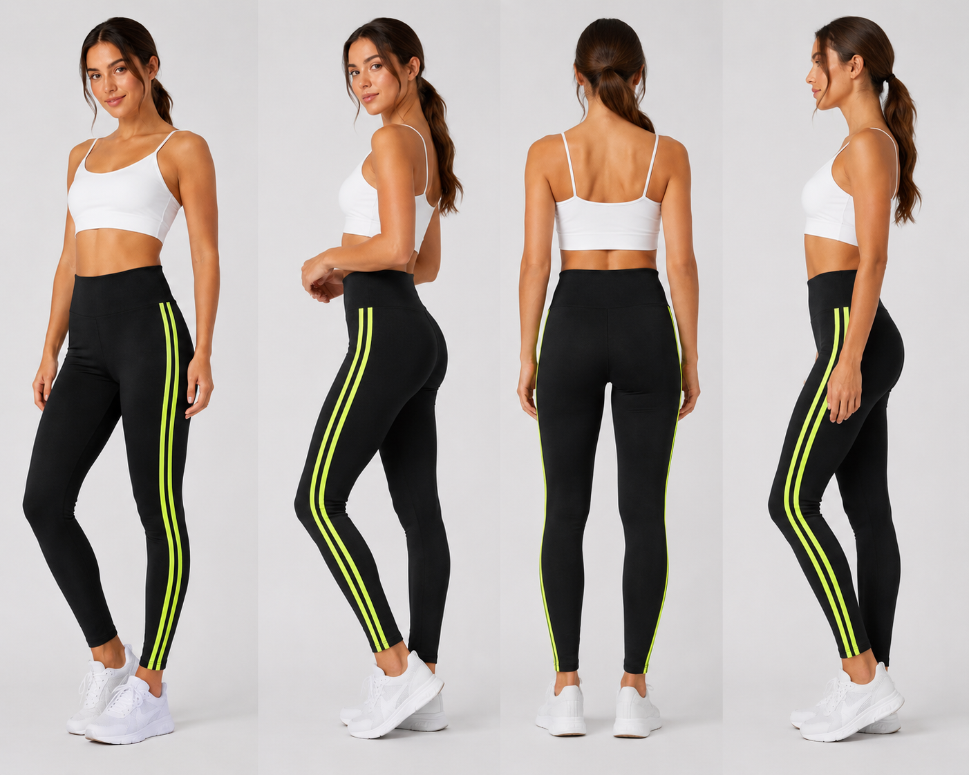 black with neon green stripe high waisted leggings activewear gymwear 