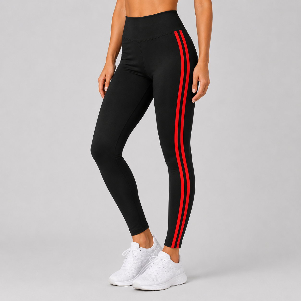 Black with red stripe high waisted leggings activewear gymwear 